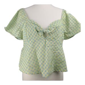 Urban Romantics Gingham Blouse NWT Green Yellow Short Sleeve L